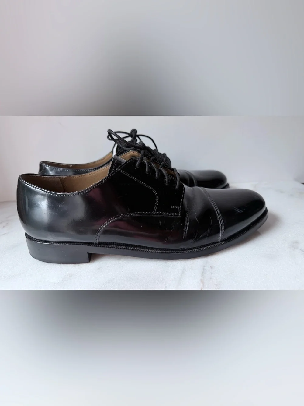 Cole Haan Men's Caldwell cap toe oxfords in black patent leather